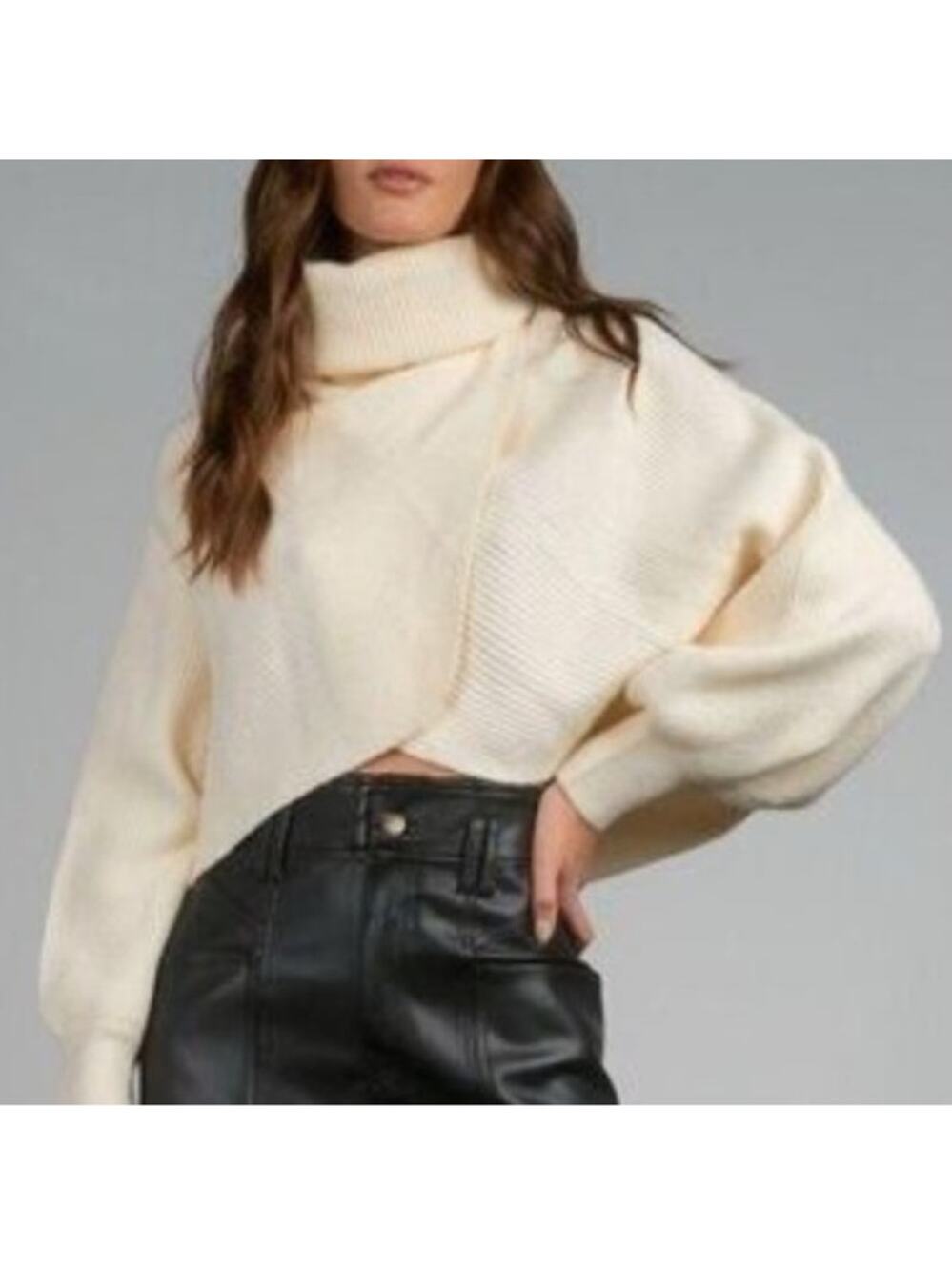 Elan Womens Crossover Off White/ Cream Colored Turtleneck Sweater - Size S - New